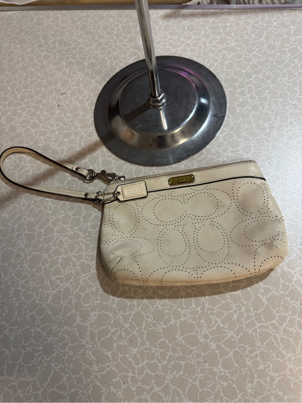 Coach Cream Perforated Signature Wristlet with Detachable Strap